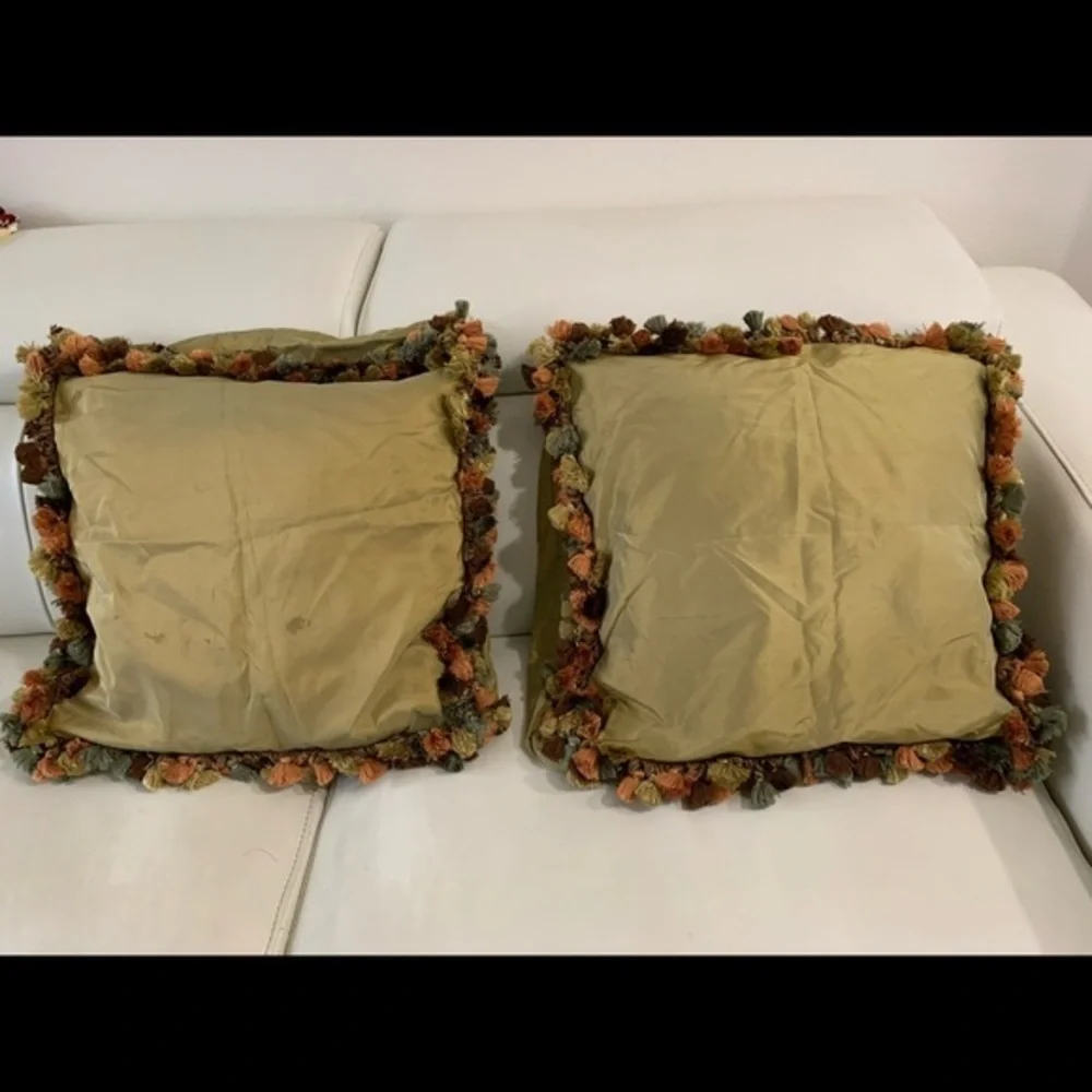 Decorative Throw Pillows with Multicolor Fringe